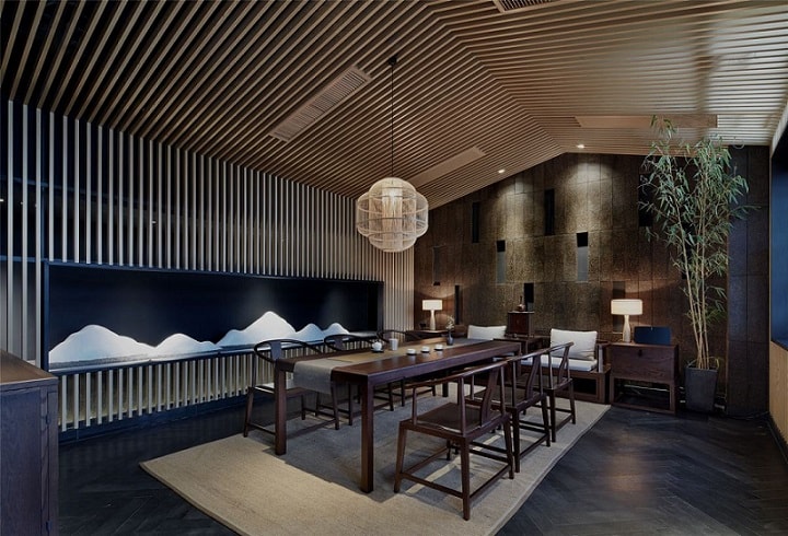 中式茶館裝修效果圖，典雅而不失現代設計感的茶文化空間